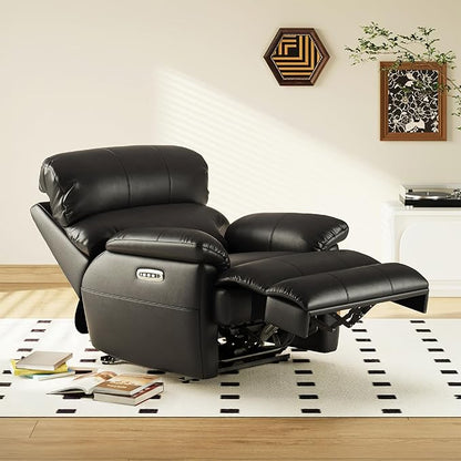 COLAMY Triple Motors Power Recliner Chair with Power Headrest & Lumbar Support Independent Adjustment for Living Room, Leather Electric Recliner Sofa Chair, Black