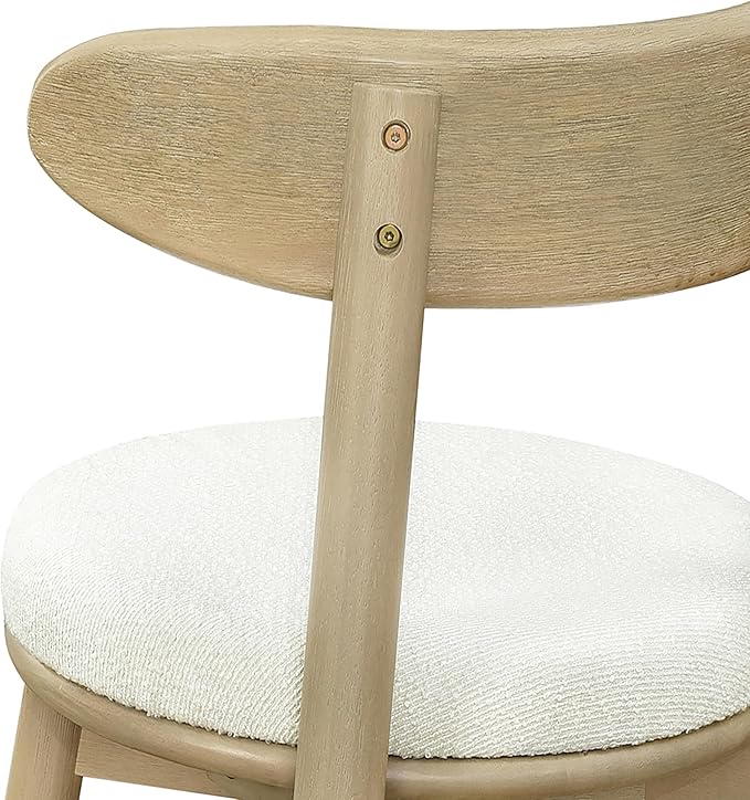 Christopher Knight Home Soley Modern Counter Height Bar Stools Set of 2, Boucle Fabric Round Stool Chair for Kitchen Island, Upholstered Counter Stool with Footrest and Backrest, Natural Ash+Beige