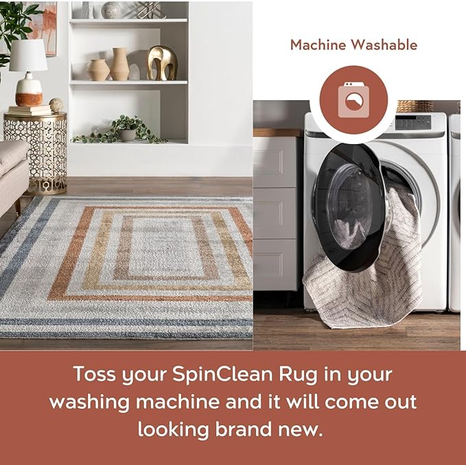nuLOOM 12' x 15' Machine Washable Stain-Resistant Area Rug Low Profile for Living Room, Bedroom, and Dining Room, Alienor Multicolor