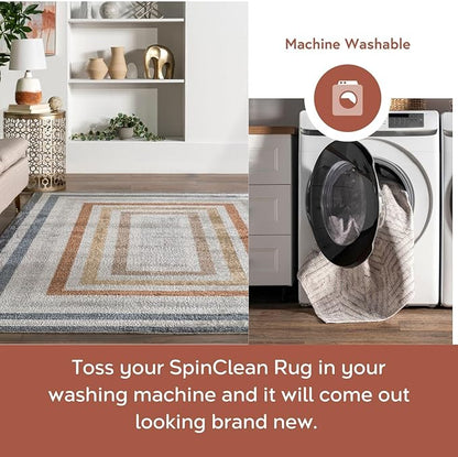 nuLOOM 12' x 15' Machine Washable Stain-Resistant Area Rug Low Profile for Living Room, Bedroom, and Dining Room, Alienor Multicolor