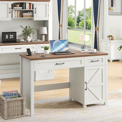 Farmhouse 47" Executive Desk, Computer Desk with Drawers and Cabinet, Workstation Computer Desk for Home Office and Study.