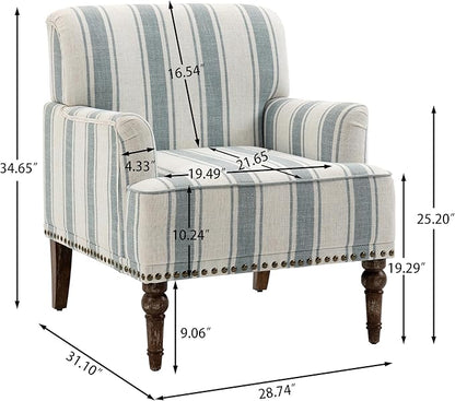 UIXE Stripe Accent Chair, Living Room Arm Chairs Modern Nailhead Trim Club Armchair with Wood Legs, Comfy Upholstered Sofa Lounge Seat Reading Seat Bedroom Side Seating for Home Office, Blue