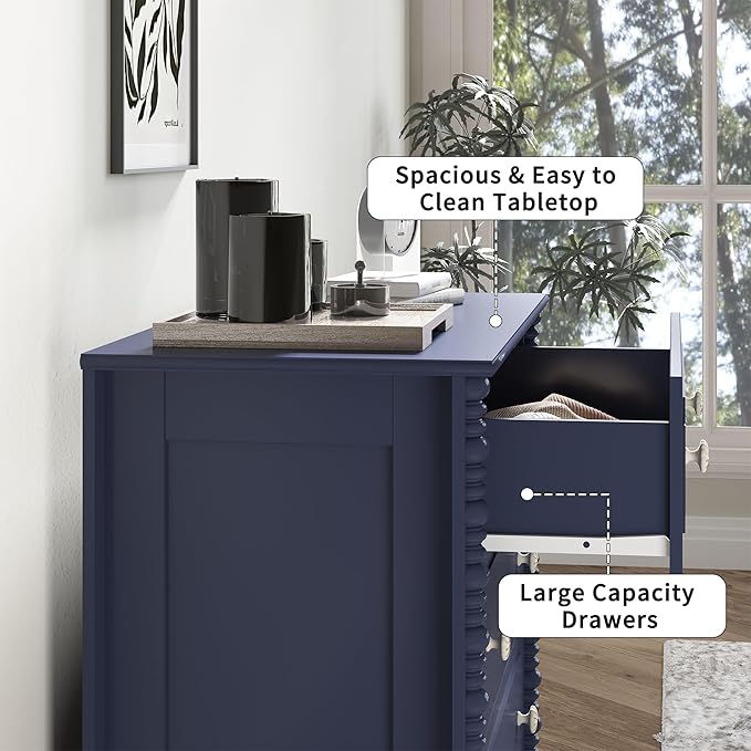 3 Drawer Dresser, 32 inch Wide Dresser for Bedroom, Modern Wood Chest of Drawers, Turned Legs Nightstand with 3 Drawers for Dorms, Hallway, Entryway (Blue)