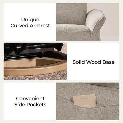 CHITA Power Recliner Chair, Electric Triple-Motor Swivel Glider Nursery Rocking Chair with Adjustable Power Headrest and Lumbar Support, Solid Wood Base, Khaki Grey