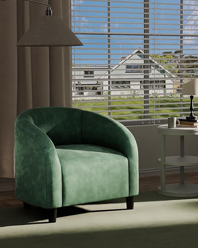 GarveeHome Accent Chair Velvet Club Chair Comfy Armrest Upholstered Barrel Chair with Soft Padded Seat for Living Room Bedroom Study Waiting Room(Retro Green)