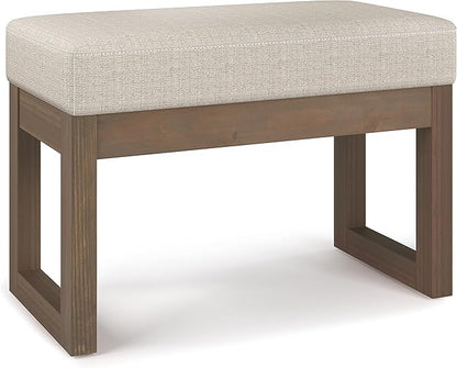 SIMPLIHOME Milltown 27 inch Wide Contemporary Rectangle Footstool Ottoman Bench in Platinum Tweed Look Fabric, Assembled, for the Living Room and Bedroom