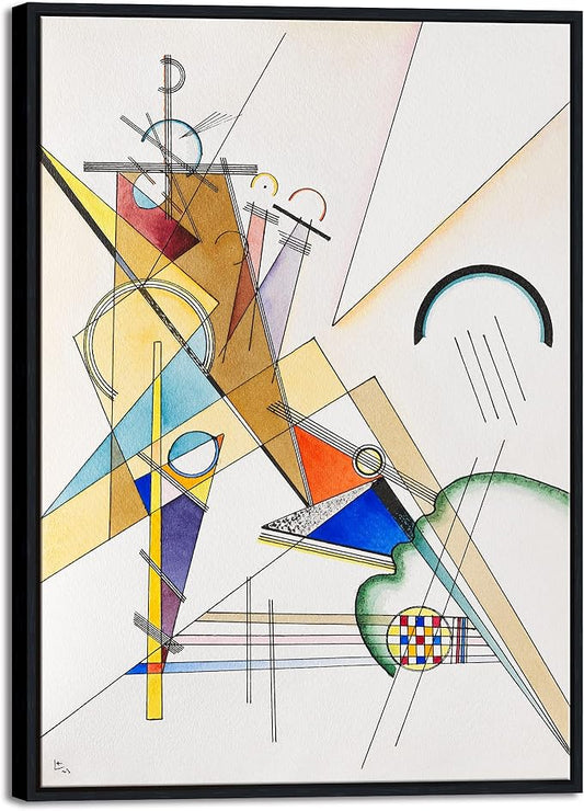 Wieco Art Framed Canvas Wall Art Gewebe 1923 by Wassily Kandinsky Abstract Classic Famous Paintings Reproductions Canvas Wall Art for Home Decoration Office decorationsand