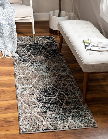 Unique Loom Trellis Frieze Collection Area Rug - Geometric (2' x 6' Runner, Blue Multi/ Ivory)