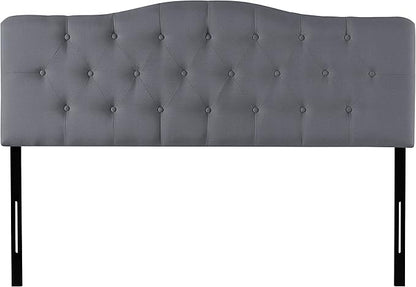 Naomi Home Cassandra Full Size Bed Headboard, Square Tufted, White Linen Fabric, Height Adjustable 42"-52", Metal Legs, Wall/Bed Mount