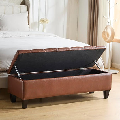 Christopher Knight Home Ottilie Faux Leather Storage Ottoman Bench, Wooden Rectangular Ottoman with Storage, Bedroom End of Bed Foot Stool, Entryway Ottoman Footrest, Living Room Extra Seat, Brown