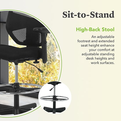 HON Prominent Mesh Ergonomic Standing Office Drafting Chair with Adjustable Arms, Footrest, 360 Swivel Task Chair for Computers, Desk, Home Office, Black