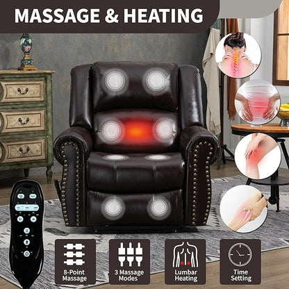 Recliner Chairs for Adults, Oversized Bedroom Chair with Massage, Sofa Chair Home Theater Seating with Lumbar Support, Lift Chair for Elderly, Nursery Chair for Living Room (Breathable Leather)