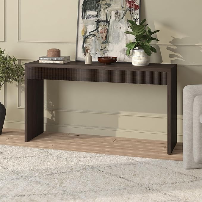 Henn&Hart 55'' Wooden Rectangular Fluted Console Table Entryway Table, Sofa Table for Entryway, Living Room, Couch, Hallway, or Office, Alder Brown