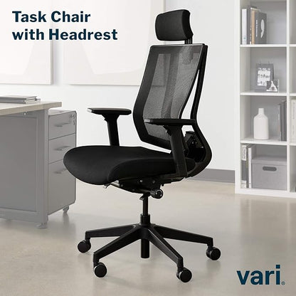 Vari Task Chair with Headrest (VariDesk) - Adjustable Height Ergonomic Office Desk Chair with Armrests & Casters - Breathable Mesh Computer Chair with Lumbar Support - Easy Assembly - Black