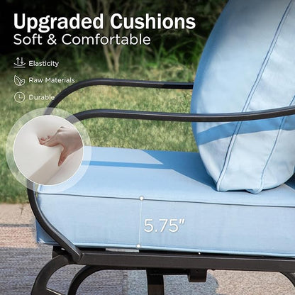 PHI VILLA 8 PCS Patio Furniture Set with Fire Pit Table,Metal Outdoor Furniture with 1 x 3-Seat Bench Sofa, 2 x Swivel Sofa Chairs, 2 x Leg Chair & 2 x Ottoman, Modern Patio Set, Light Blue