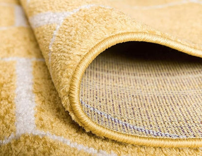 Unique Loom Trellis Frieze Collection Area Rug - Geometric, 2' x 6' Runner, Yellow/Ivory