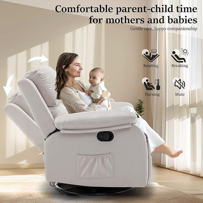 Recliner Chair, 360 Swivel Rocker Chair for Adults, Small Rocking Recliner Chair for Small Spaces