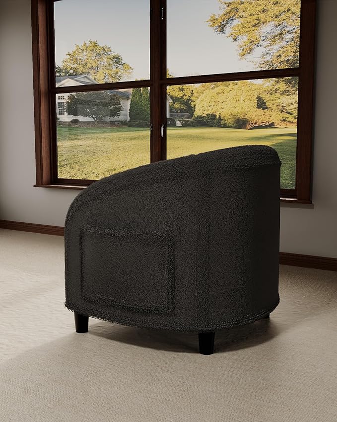 GarveeHome Accent Chair Barrel Boucle Chair Club Chair Sherpa Armchair Suitable for Living Room Bedroom Reception Room Office(Dark Gray)