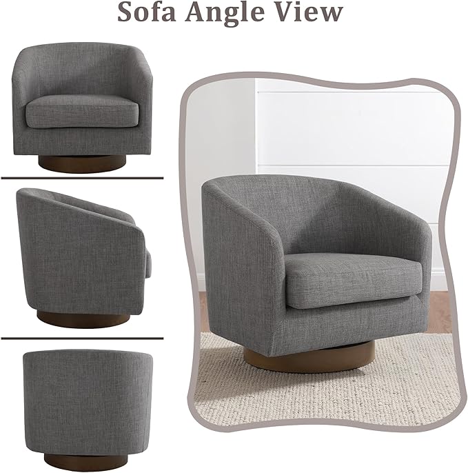 Lumibee Swivel Accent Chair, Chenille Fabric Swivel Barrel Chair for Living Room, Modern Comfy Upholstered Round Armchair Single Sofa Chair for Bedroom, Club-Grey