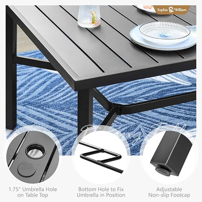 Sophia & William 9 Pieces Patio Dining Set for 8, Outdoor Patio Table and Rattan Chairs Set, 83" L Extra Large Rectangular Table, 1.75" Umbrella Hole, Navy Removable Seat Cushions
