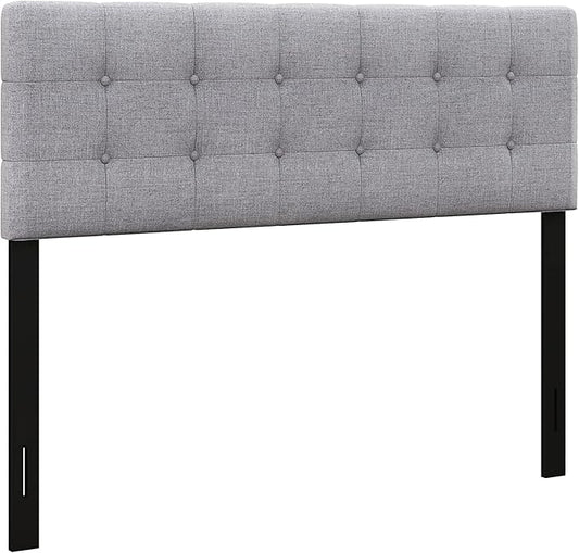 KOMFOTT Linen Upholstered Headboard for Full & Queen Size Bed Frame, Modern Tufted Button Bed Headboard with Solid Rubber Wood Legs, Rectangular Headboard with Adjustable Width, Gray