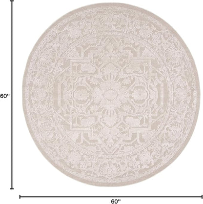 SAFAVIEH Area Rug 5' Round - Reflection Collection - Cream & Ivory, Non-Shedding & Easy Cleaning, Ideal for Living Room, Bedroom (RFT665D)