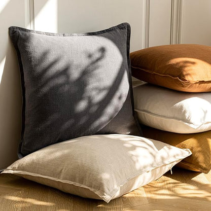 Foindtower Pack of 2, Decorative Linen Soild Throw Pillow Covers Soft Accent Lumbar Cushion Case Boho Farmhouse Pillowcase for Chair Couch Sofa Bedroom Living Room Home Decor 12 x 20 Inch Grey