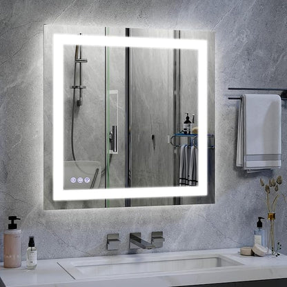 VooBang Bathroom Mirror with Lights 40 x 40 inches - 3 Adjustable Lighting Modes LED Bathroom Vanity Mirror, Anti-Fog, Memory Function, Tempered Glass, Wall Mounted Horizontally Vertically
