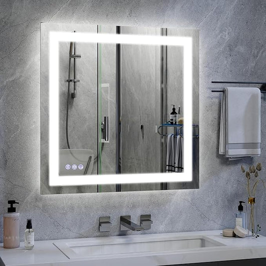 VooBang Bathroom Mirror with Lights 40 x 40 inches - 3 Adjustable Lighting Modes LED Bathroom Vanity Mirror, Anti-Fog, Memory Function, Tempered Glass, Wall Mounted Horizontally Vertically
