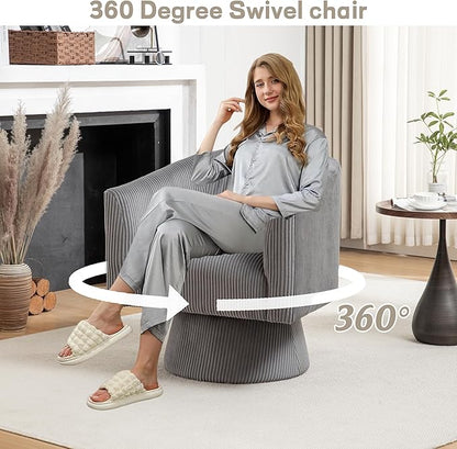 Swivel Accent Chair, Modern 360° Swivel Barrel Chair, Corduroy Upholstered Single Sofa for Living Room, Bedroom(Gray)