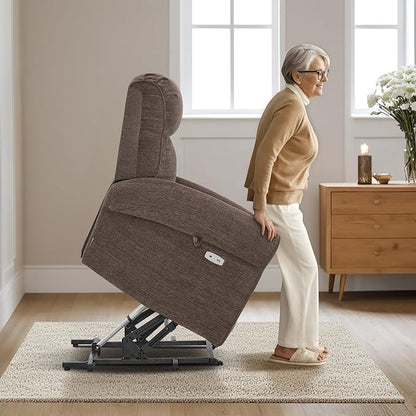 MCombo Dual Motor Power Lift Recliner Chair with Massage and Heat for Elderly, USB Ports, Lay Flat, Fabric 7666 (Dark Brown)