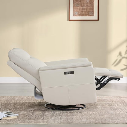 Watson & Whitely Power Recliner Chairs for Adults, Swivel Rocker Recliner W Power Headrest & Type-C Charger for Living Room, Faux Leather, Cream, RC015
