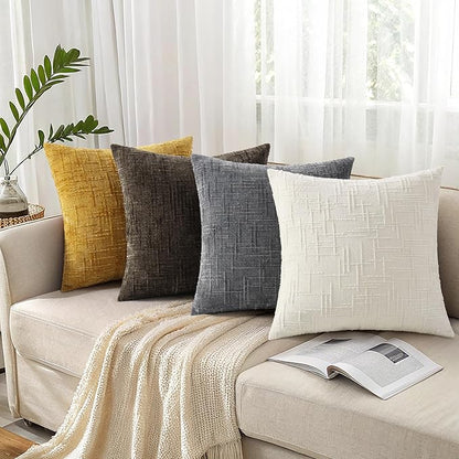 decorUhome Christmas Cream White Chenille Throw Pillow Covers 16x16 Set of 2 Thick Textured Slubby Couch Pillow Covers Farmhouse Accent Modern Neutral Decorative Pillow Cases for Bed Sofa Living Room