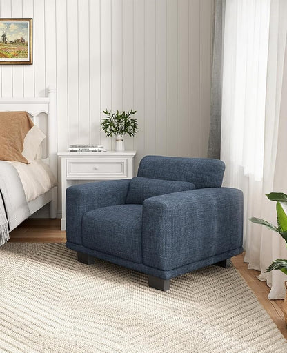 Marsail Modern 40 Inch Linen Fabric Sofa, Armchair Couch with Wide Armrests, Deep Cushions & Removable Washable Covers, Comfortable Living Room Furniture, Blue