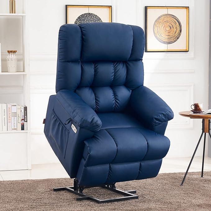 MCombo Power Lift Recliner Chair Sofa with Massage and Heat, Adjustable Headrest, 3 Positions, USB Ports, for Elderly People, Faux Leather 7533