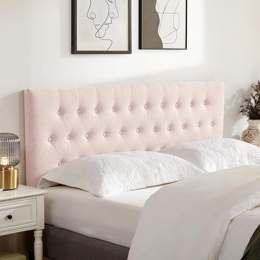 Tufted Upholstered Headboard California King Size, Solid Wood Head Board with Durable Metal Legs, Adjustable Height Bed headboard from 37” to 51” Fabric Headboard in Button Design, Pink