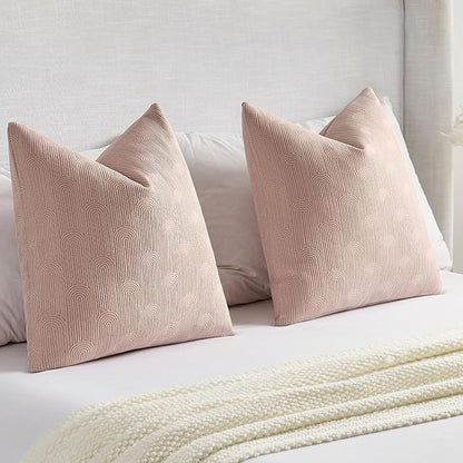 FUTEI Pink Chenille Decorative Throw Pillow Covers 20x20 Inch Set of 2,Soft Cozy Striped Geometric Patterns Cushion Case,Modern Home Decor for Couch Bed Living Room