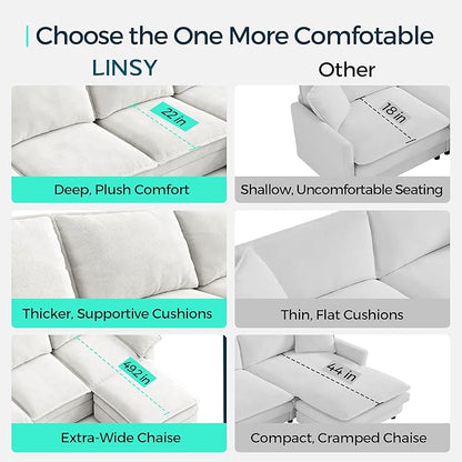 LINSY HOME Modular Sectional Couch Set, 99.7" V Shaped Cloud Sofa with Versatile Console, Chenille 5 Seater Sofa Set for Living Room, Apartment, Office, Beige