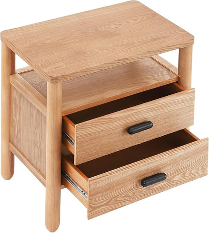 Christopher Knight Home Delwyn Modern Nightstand, Wooden Small Night Stand with Drawers and Open Storage Shelf, Bedside Table/End Table with Rounded Legs, Multipurpose Storage Cabinet, Natural