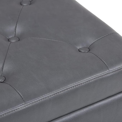 SIMPLIHOME Hamilton 48 inch Wide Transitional Rectangle Storage Ottoman in Stone Grey Vegan Faux Leather, Assembled, For the Living Room, Entryway and Family Room