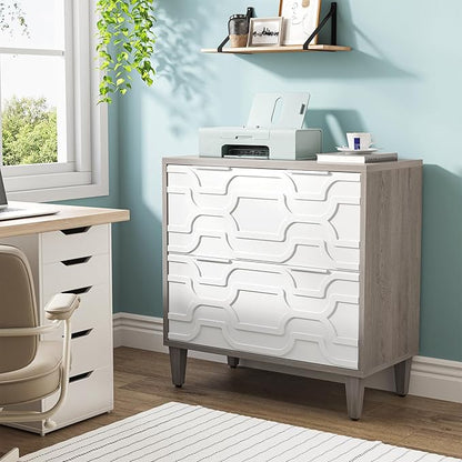 Tribesigns 2-Drawer File Cabinet, Lateral Filing Cabinet for A4/Letter/Legal Size, Office Storage Cabinet, Printer Stand with Storage Drawer for Home Office, White and Gray
