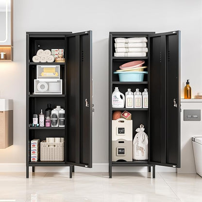 Tall Narrow Storage Cabinet 51.18" H Bathroom Cabinet Metal Pantry Cabinets, 3 Adjustable Shelves for Kitchen, Home Office, Living Room, Dinning Room (Black)