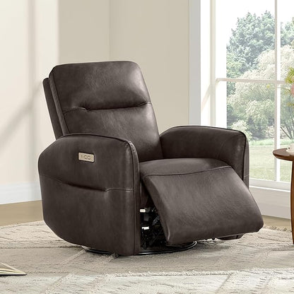 CHITA Power Recliner Chair, Faux Leather Swivel Glider for Adults, Electric Nursery Rocking Chair with USB & Type-C Charging for Living Room, Bedroom, Chocolate Brown