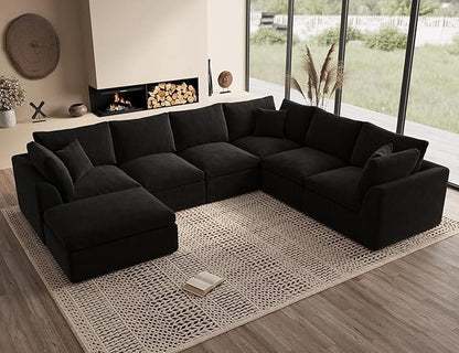 Oversized Sectional Couches for Living Room, Cloud Boneless Couch, 7 Seater Large Modular Sectional Sofa, Black