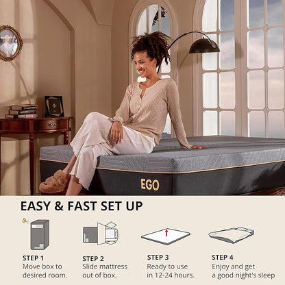 EGOHOME 12 Inch Full Memory Foam Mattress for Back Pain, Cooling Copper Gel Bed in a Box, Foam Made in USA, CertiPUR-US Certified, Therapeutic Medium Firm, Double 54x75x12 Black