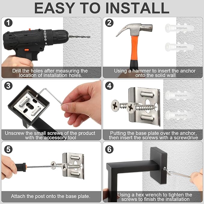 Gisafai 25 Pcs Bathroom Hardware Accessories Set 23.6 Inch Bath Towel Bar Kit Stainless Steel Bathroom Hardware Set Towel Racks Ring Hooks Paper Holder for Wall Mounted (Black)