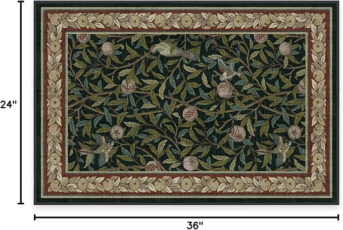 RUGGABLE x Morris & Co Washable Area Rug– Pomegranate Blue Green 2x3, Stain-Resistant, Non-Slip – Small Machine Washable Rugs for Living Room, Bedroom, Hallway, Entryway & Bathroom–with Cushioned Pad