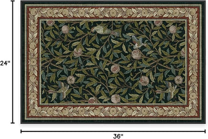 RUGGABLE x Morris & Co Washable Area Rug– Pomegranate Blue Green 2x3, Stain-Resistant, Non-Slip – Small Machine Washable Rugs for Living Room, Bedroom, Hallway, Entryway & Bathroom–with Cushioned Pad