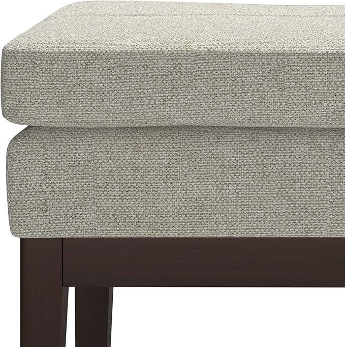 SIMPLIHOME Carlson 27-inch Wide Linen-Look Fabric Small Ottoman Bench in Greige with Solid Wood Frame for Living Room, Entryway, or Bedroom