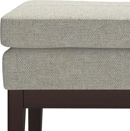 SIMPLIHOME Carlson 27-inch Wide Linen-Look Fabric Small Ottoman Bench in Greige with Solid Wood Frame for Living Room, Entryway, or Bedroom